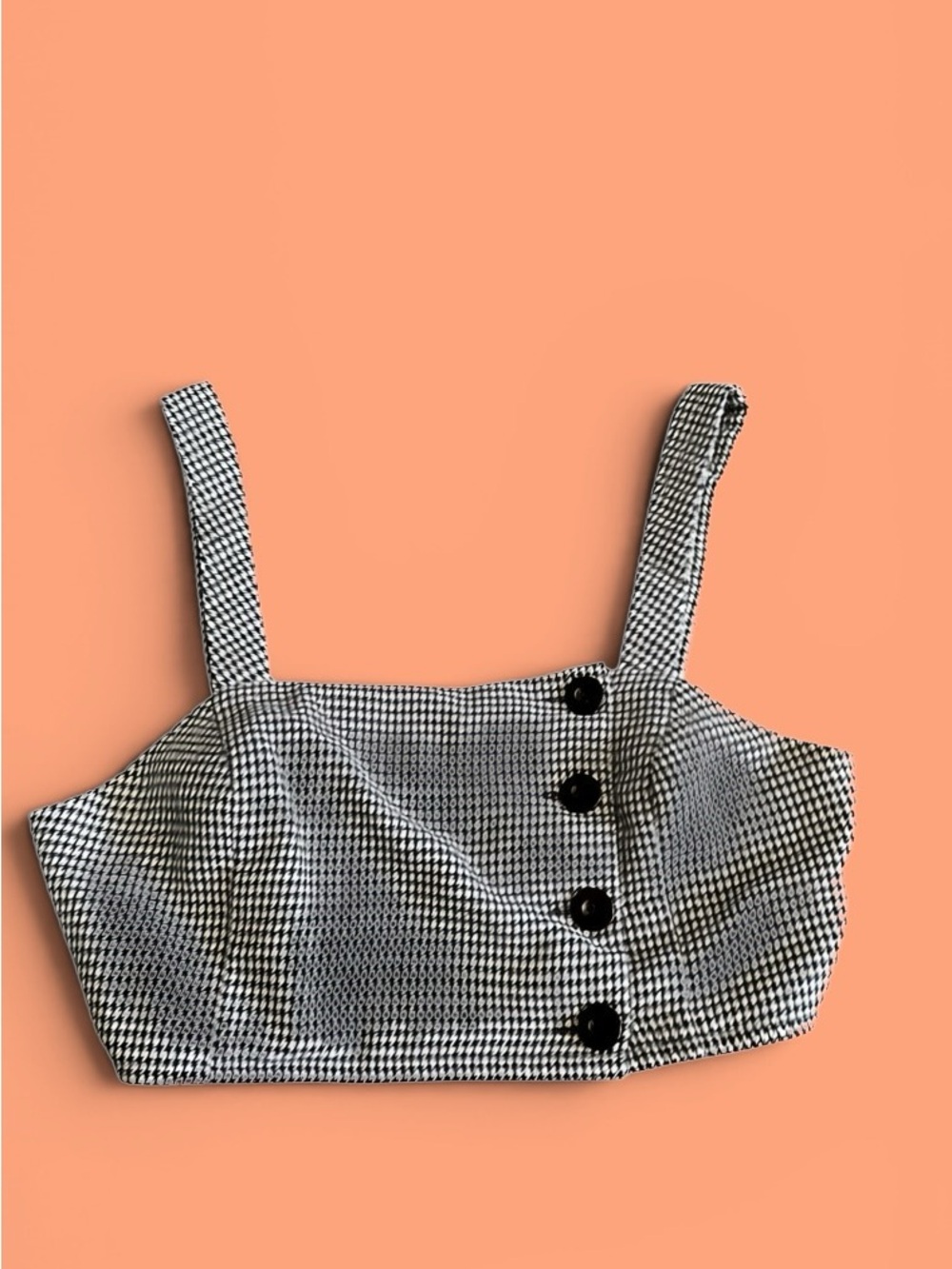 Wild Honey Black & White Houndstooth Button Crop Top